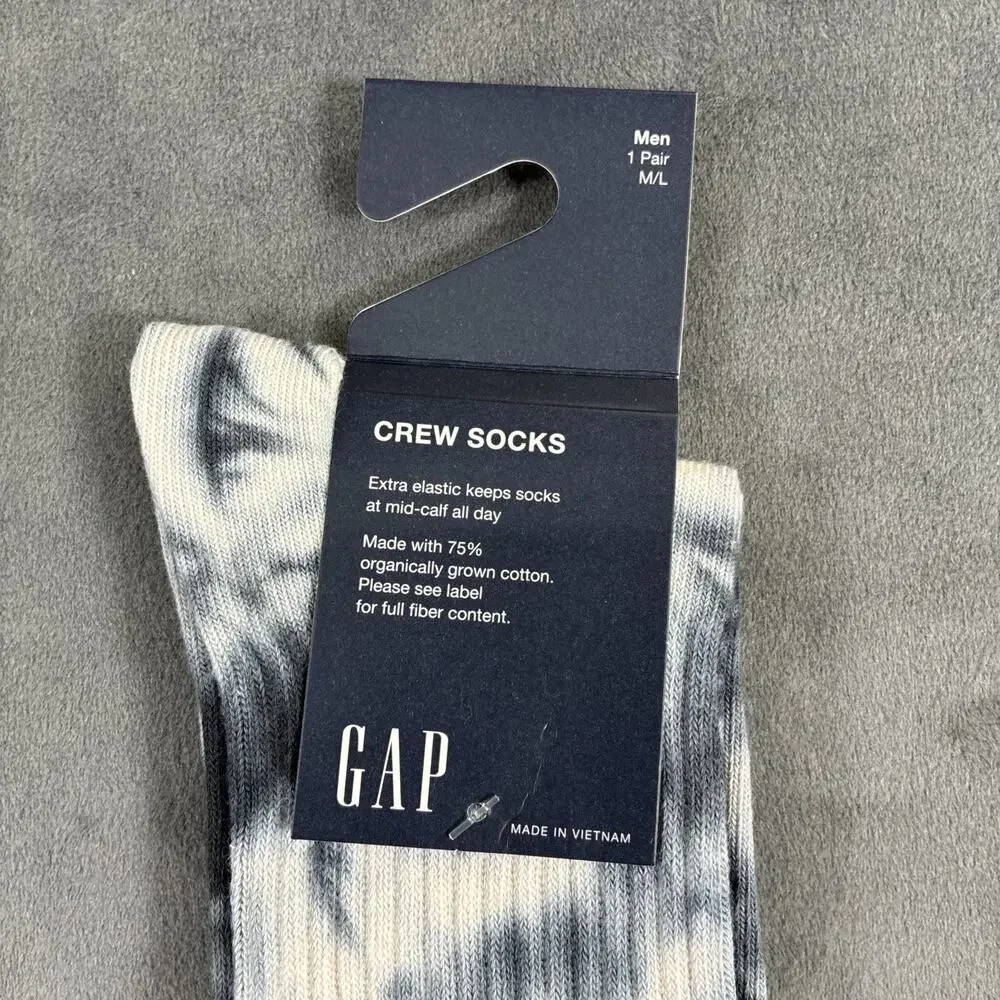 3pr NWT GAP Men's M/L 75% organic Cotton Crew Socks US size 9-13 Tye Dyed Chrty